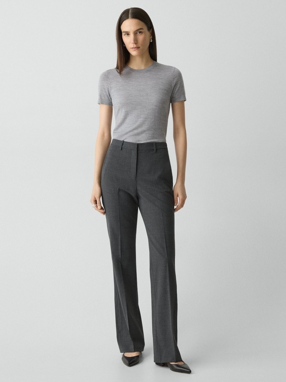 Theory Wool Blend Wide Leg Flare Trouser Pants size 4 chic preppy academia 90s